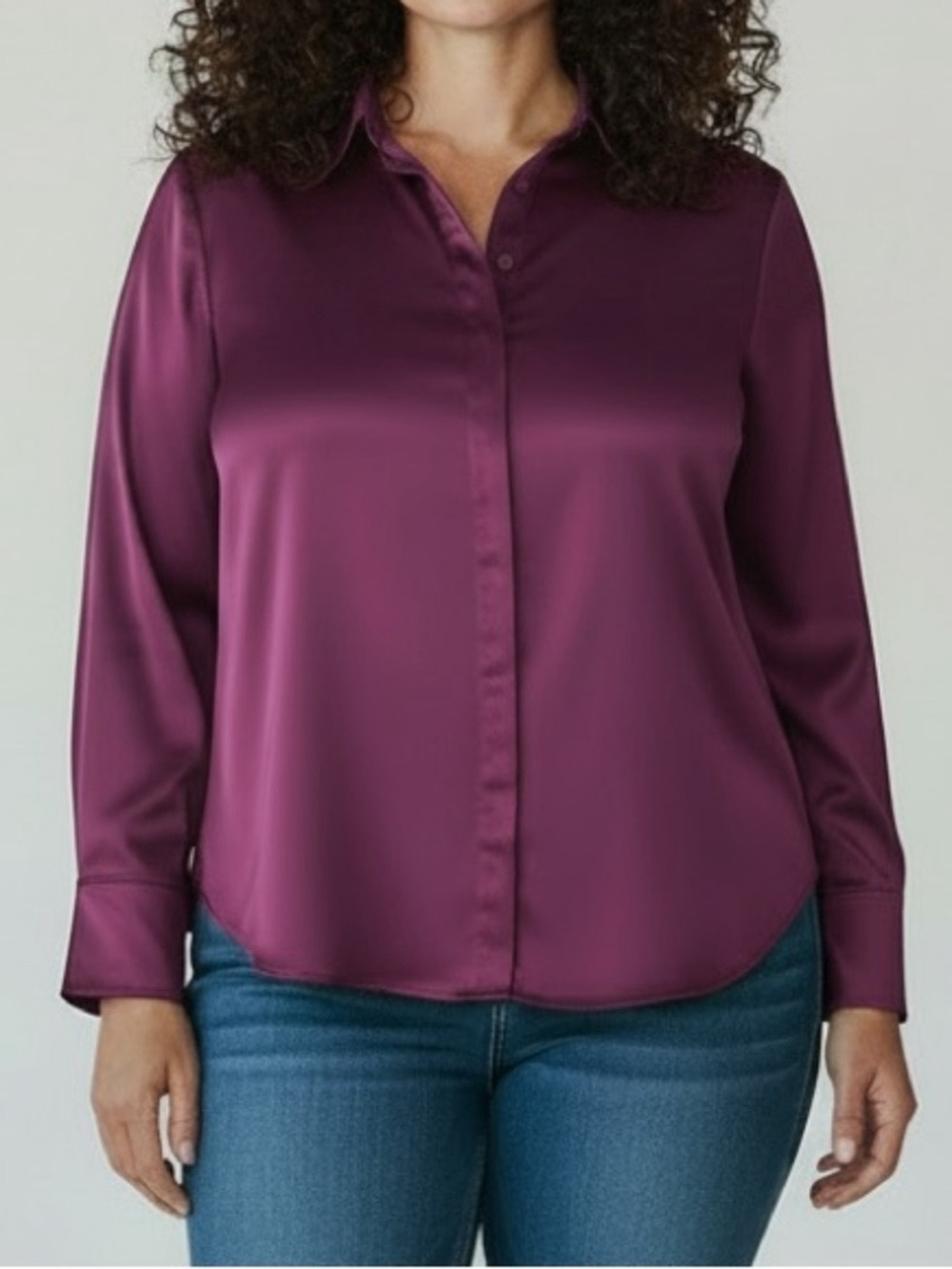 Lane Bryant Purple Classic Long Sleeve Button Down Satin Blouse Shirt 22 NWT